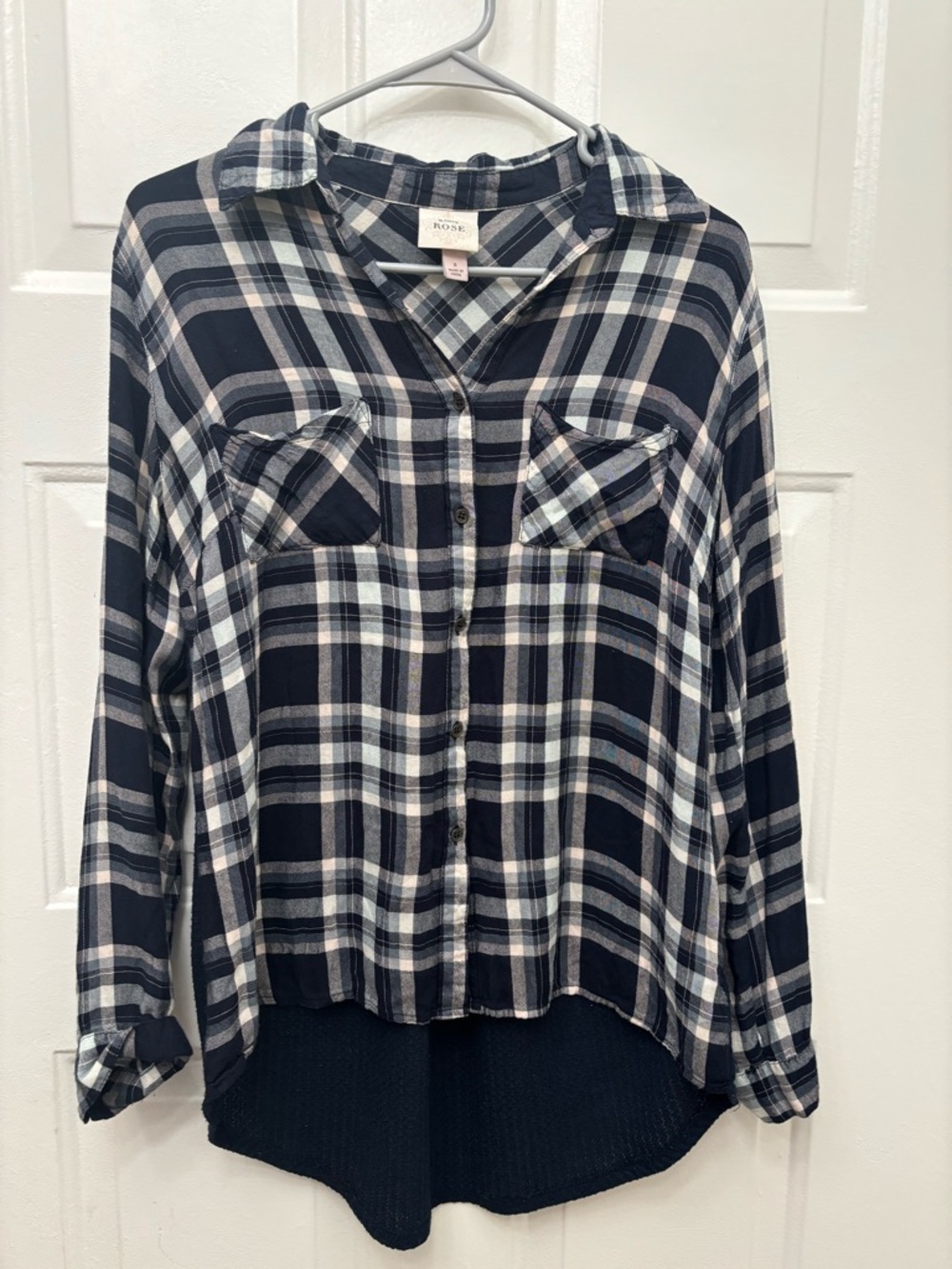 Knox Rose Navy and White Plaid Shirt